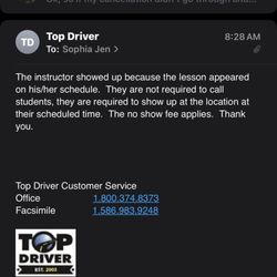 Top Driver Driving School - Another very dismissive email.