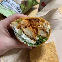 Buffalo chicken on a tomato wrap