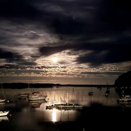 Moonlight view from the dock outside my room patio.