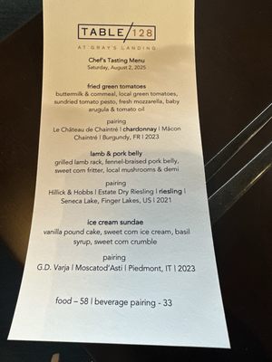 Menu photo 1 Table 128 Des Moines, IA