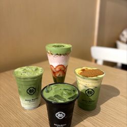 Matsu Matcha - Matcha coconut cloud, matcha gelato on matcha latte, Banana Pudding Matcha Crème brûlée, matcha strawberry parfait