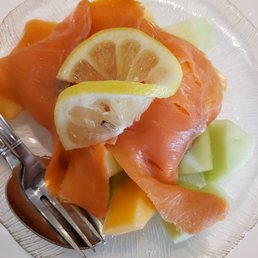 Smoked Salmon "Fruit Salad" that came with 2 pieces of smoked salmon and just honeydew/cantaulope Smoked Salmon "Fruit Salad" that came with 2 pieces of smoked salmon and just honeydew/cantaulope