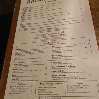 Bynum's Steakhouse - Menu - Steakhouses Near Me - Indianapolis, Indiana