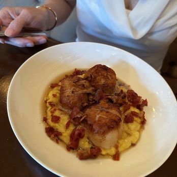 Fruition Restaurant - Super savory scallops, corn and polenta.  Oh, and baked prosciutto (or something similar). - New American Near Me - Denver, Colorado