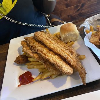 Seafood Shack - Fried Catfish plate with french fries, hush puppies, and a roll - Seafood Near Me - Marion, Arkansas Seafood Shack - Fried Catfish plate with french fries, hush puppies, and a roll - Seafood Near Me - Marion, Arkansas