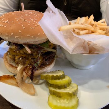 Wren - Double burger comes with shoestring fries - Wine Bars Near Me - Beaufort, South Carolina Wren - Double burger comes with shoestring fries - Wine Bars Near Me - Beaufort, South Carolina