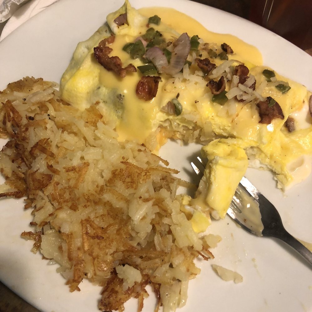 Omelette was fairly tasty. Hash browns were just okay. Omelette was fairly tasty. Hash browns were just okay.