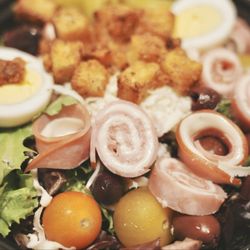 Antipasto Salad. Fresh vegetables with garlic croutons that added the perfect crunch, while meat & cheese roll ups gave a savory boost.