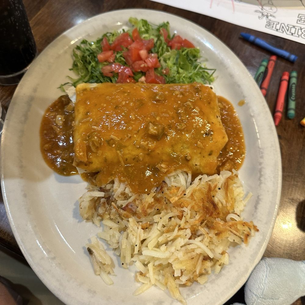 Columbine Cafe - Breakfast Burrito with hashbrowns - American Near Me - Breckenridge, Colorado Columbine Cafe - Breakfast Burrito with hashbrowns - American Near Me - Breckenridge, Colorado