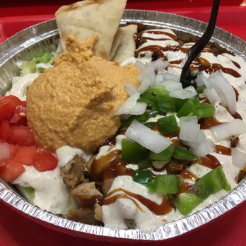 The Halal Guys - Both chicken and gyro with hummus, white and bbq sauce - Halal Near Me - Fairfax, Virginia