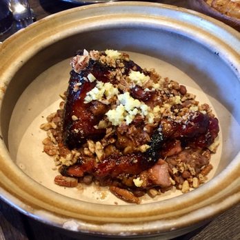 Roister - Pork butt: Roister's take on "pork & beans," with red peas instead and fried pecans - New American Near Me - Chicago, Illinois Roister - Pork butt: Roister's take on "pork & beans," with red peas instead and fried pecans - New American Near Me - Chicago, Illinois