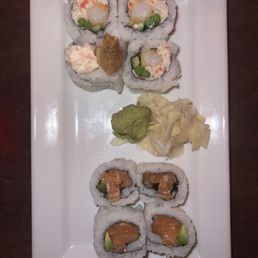 Snack rolls ($6 for 4 pieces) - top is shrimp tempura, bottom is salmon avocado