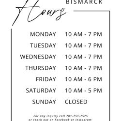 Nutrishop Bismarck - Hours of operation.
