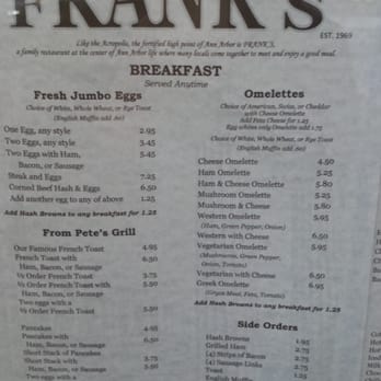 Frank's Restaurant - Breakfast menu - Breakfast & Brunch Near Me - Ann Arbor, Michigan Frank's Restaurant - Breakfast menu - Breakfast & Brunch Near Me - Ann Arbor, Michigan