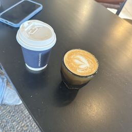A lovely cortado & cappuccino to go.