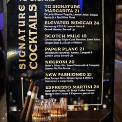 TG Cigar - Cocktail Menu