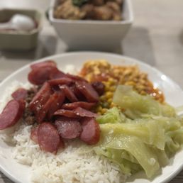 sinbala sausage rice, popcorn chicken