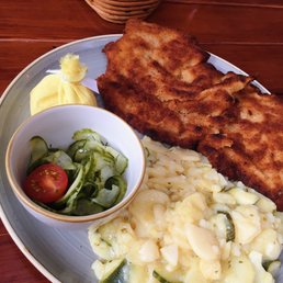 classic schnitzel with potato and cucumber salad!