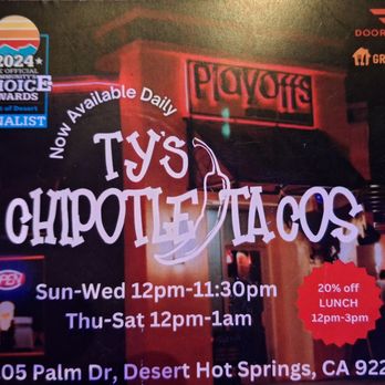 Ty's Chipotle Tacos - Schedule - Caterers Near Me - Desert Hot Springs, California