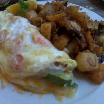 Beach Break Cafe - Beach Breaker Omelette (shrimp, avocado, n cheese) w/potatoes - Breakfast & Brunch Near Me - Oceanside, California Beach Break Cafe - Beach Breaker Omelette (shrimp, avocado, n cheese) w/potatoes - Breakfast & Brunch Near Me - Oceanside, California