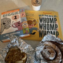 Everyday Cafe - Butter Pecan Latte, Apple  Tart, Cinnamon Bun, and books from The Young Dreamers' Bookstore Pop-up.