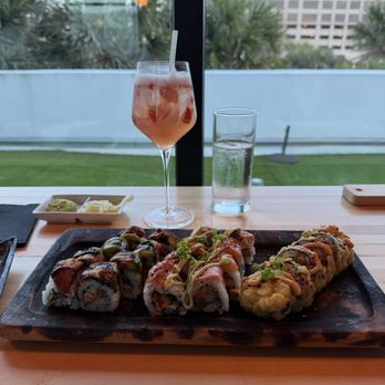 O-Ku - 3 sushi rolls and a seasonal spring cocktail - Japanese Near Me - Jacksonville Beach, Florida O-Ku - 3 sushi rolls and a seasonal spring cocktail - Japanese Near Me - Jacksonville Beach, Florida
