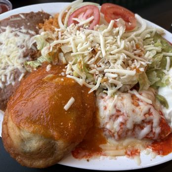 Taqueria Chapala - Cmbo #1 - Chicken Flauta, Chile Relleno, and Steak Enchilada with Refried Beans, Rice, Guacamole, Sour Cream, and Tortillas - Breakfast & Brunch Near Me - San Francisco, California