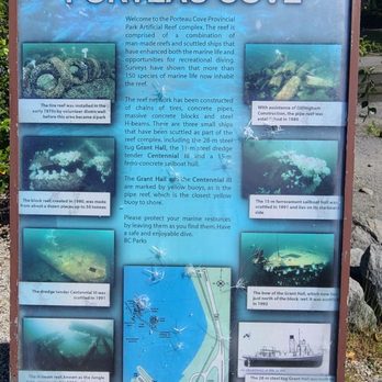 Porteau Cove Provincial Park - A sign explaining the shipwrecks and artificial reefs - Parks Near Me - Squamish, British Columbia Porteau Cove Provincial Park - A sign explaining the shipwrecks and artificial reefs - Parks Near Me - Squamish, British Columbia