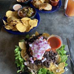 Calypso Cafe - Black bean salad, bean dip, and chicken with bean salad and sweet potatoes.
