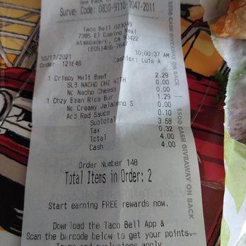 Taco Bell - I don't get why some employees charge for a substitution and others don't!!! - Fast Food Near Me - Atascadero, California