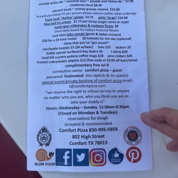 Comfort Pizza - Back of menu - Pizza Near Me - Comfort, Texas Comfort Pizza - Back of menu - Pizza Near Me - Comfort, Texas