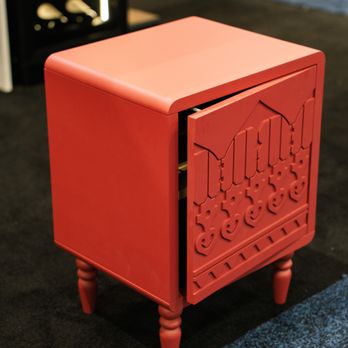 Interium Cabinets - Custom petite painted MDF nightstand red - Cabinetry Near Me - Los Angeles, California Interium Cabinets - Custom petite painted MDF nightstand red - Cabinetry Near Me - Los Angeles, California