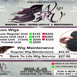Wigs R'Us - Wigs R' Us Wigs
These are some of the services & prices that Wigs R' Us provide