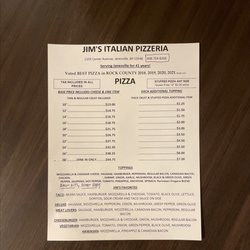 Jim's Pizzeria - Menu