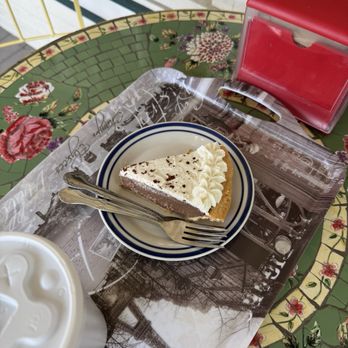 Fredericksburg Pie Company - Chocolate Cream Pie and coffee. - Bakeries Near Me - Fredericksburg, Texas
