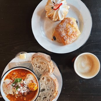 Sidewalk Citizen - Rhubarb cruffin topped with merigue, pain au chocolat - Bakeries Near Me - Calgary, Alberta