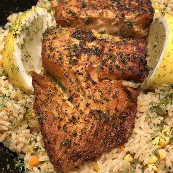 Krab Kingz - Blackened salmon bowl over 'Kajun' rice. - Seafood Near Me - Florida City, Florida Krab Kingz - Blackened salmon bowl over 'Kajun' rice. - Seafood Near Me - Florida City, Florida