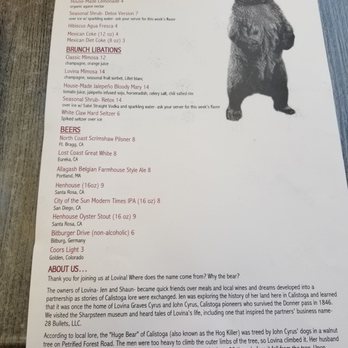 Lovina - Menu - New American Near Me - Calistoga, California Lovina - Menu - New American Near Me - Calistoga, California