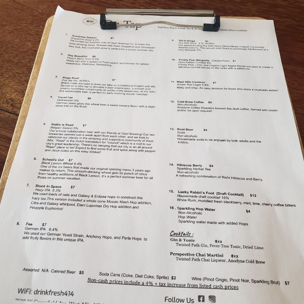 Perspective Brewing - Menu July 2025 - Brewpubs Near Me - West Allis, Wisconsin