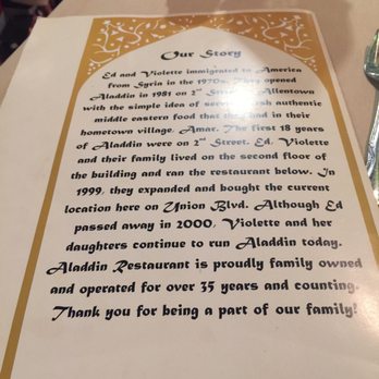 The Aladdin Restaurant - LoMerry c - Middle Eastern Near Me - Allentown, Pennsylvania The Aladdin Restaurant - LoMerry c - Middle Eastern Near Me - Allentown, Pennsylvania