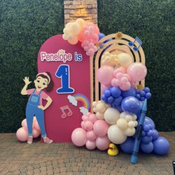 A&R Party Essentials - Miss Rachel theme 1st birthday .. backdrop and custom cutouts n balloons