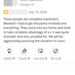 Tad's Estate Liquidators - Screen shot of yelp review that was taken down...