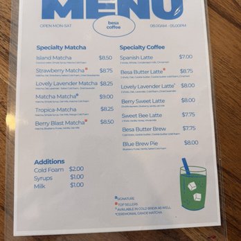 Besa - Menu with specialty drinks - Coffee & Tea Near Me - Santa Ana, California Besa - Menu with specialty drinks - Coffee & Tea Near Me - Santa Ana, California