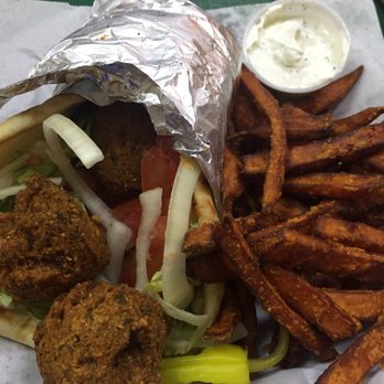Mr. Gyro's - Falafel Gyro with a side order of sweet potato fries. - Greek Near Me - Jupiter, Florida