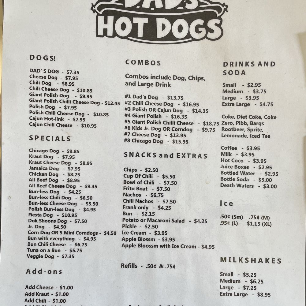 Dad's Hot Dogs - Menu - Hot Dogs Near Me - Stockton, California