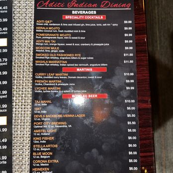 Aditi Indian Dining - Beverage menu - Indian Near Me - Alexandria, Virginia
