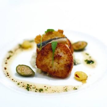 Petrus - Pan-fried sea scallops with cauliflower, anchovy and caper, lemon beurre noisette - French Near Me - London, XGL Petrus - Pan-fried sea scallops with cauliflower, anchovy and caper, lemon beurre noisette - French Near Me - London, XGL