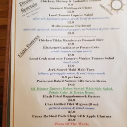 the menu for the restaurant