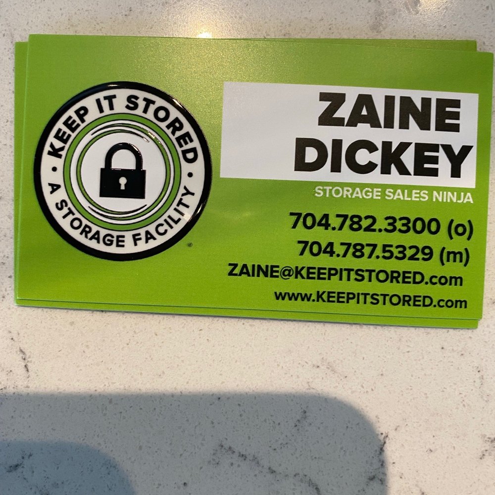 Keep It Stored - Zaine Dickey Business card - Self Storage Near Me - Concord, North Carolina