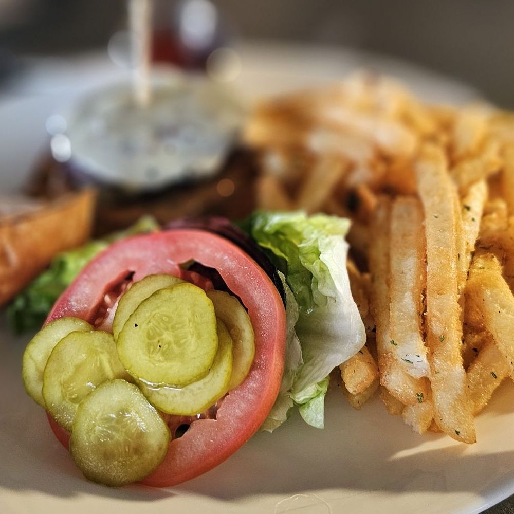 Fanny's - Fanny Brice burger, aged cheddar, lettuce, tomatoes, pickles, remoulade, and fries! - Cocktail Bars Near Me - Los Angeles, California